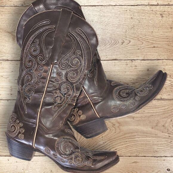 Republic Boot Co. Womens Sz 9.5 Oil Tanned Leather Brown Sparkles Embroidered - Picture 2 of 12